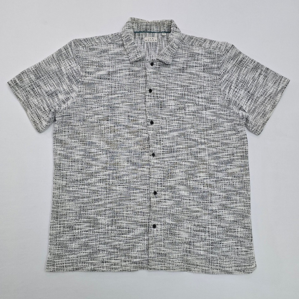 Ike Behar Mens XXL Black White Textured Knit Short Sleeve Button Down Shirt 0824